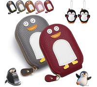 Gienslru Cute Penguins PU Credit Card Coin Wallet, Cute Penguins Card Coin Holder, Creative Cartoon Penguin Accordion Cards Wallet with Zip Built-in 11 Cards Slots for Men Women Present (G-1)