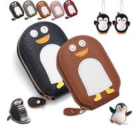 Gienslru Cute Penguins PU Credit Card Coin Wallet, Cute Penguins Card Coin Holder, Creative Cartoon Penguin Accordion Cards Wallet with Zip Built-in 11 Cards Slots for Men Women Present (C-1)