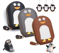 Gienslru Cute Penguins PU Credit Card Coin Wallet, Cute Penguins Card Coin Holder, Creative Cartoon Penguin Accordion Cards Wallet with Zip Built-in 11 Cards Slots for Men Women Present (J-1)