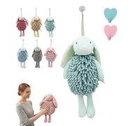 Gienslru Cute Rabbit Chenille Hand Towels with Hanging Loop, Super Absorbent Fuzzy Ball Towel for Bathroom & Kitchen, Quick Dry Soft Microfibre Washcloths for Kids and Family (Green)