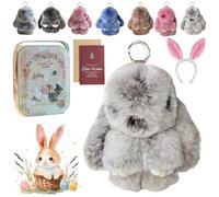 Gienslru Easter Keychain With Tin Box, 4" Handmade Soft Bunny Charms, Easter Cute Bunny Plush Keychain, for Women & Teens Sweet Surprise (E-1)
