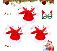 Gienslru Electric Christmas Hat, Singing and Dancing Electric Christmas Santa Hat, Funny Plush Swing Xmas Hats, Swing Musical Funny Toy Hats, for Kids Adults New Year Party Supplies (3pcs)