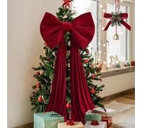 Gienslru Extra Large Christmas Tree Topper Red Velvet Bow, Giant Bows Christmas Tree Topper Ornament, Christmass Extra Large Velvet Bow, for Home Party Holiday Decor Supplies (15.7x43.3in)