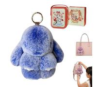 Gienslru Fluffy Bunny Keychain in Gift Tin, Ultra-Soft Plush Keyring as a Cute Bag Charm for Backpacks, Adorable Pom Pom Keyring, Perfect Easter Gift and Handbag Accessory for Women and Girls (Q)