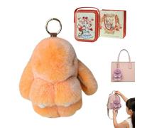 Gienslru Fluffy Bunny Keychain in Gift Tin, Ultra-Soft Plush Keyring as a Cute Bag Charm for Backpacks, Adorable Pom Pom Keyring, Perfect Easter Gift and Handbag Accessory for Women and Girls (J)