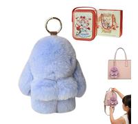 Gienslru Fluffy Bunny Keychain in Gift Tin, Ultra-Soft Plush Keyring as a Cute Bag Charm for Backpacks, Adorable Pom Pom Keyring, Perfect Easter Gift and Handbag Accessory for Women and Girls (P)