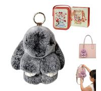 Gienslru Fluffy Bunny Keychain in Gift Tin, Ultra-Soft Plush Keyring as a Cute Bag Charm for Backpacks, Adorable Pom Pom Keyring, Perfect Easter Gift and Handbag Accessory for Women and Girls (C)