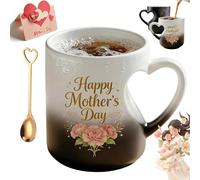 Gienslru Heart Shaped Color Changing Ceramic Mug for Mom, 325ml Heat Sensitive Mug for Mother's Day, Heart-Shaped Novelty Water Cups with Handle, Surprise Design Reveal, Romantic Gift to Mom (Black)