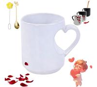Gienslru Heart-Shaped Color Changing Ceramic Mug, Heat Sensitive Magic Color Changing Coffee Mug with Red Heart Design, Hearts Shaped Handle Ceramic Coffee Cup for Valentine's Day (White)