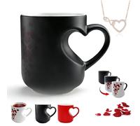 Gienslru Heart-Shaped Color Changing Magic Ceramic Mug, Heat Changing Heart Mug, Funny Color Changings Coffee Cup with Handle That Reveals Surprise Design When Filled with Hot (Black)
