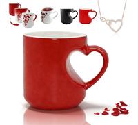 Gienslru Heart-Shaped Color Changing Magic Ceramic Mug, Heat Changing Heart Mug, Funny Color Changings Coffee Cup with Handle That Reveals Surprise Design When Filled with Hot (Red)