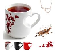 Gienslru Heart-Shaped Color Changing Magic Ceramic Mug, Heat Changing Heart Mug, Funny Color Changings Coffee Cup with Handle That Reveals Surprise Design When Filled with Hot (White)