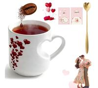 Gienslru Heat Changing Heart Mug, Heart-Shaped Color Changing Magic Ceramic Mug with Red Hearts Design, Color Changings Hearts Handle Ceramic Mugs for Valentine'S Day, Mother'S Day Gifts (White)