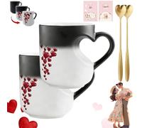Gienslru Heat Changing Heart Mug, Heart-Shaped Color Changing Magic Ceramic Mug with Red Hearts Design, Color Changings Hearts Handle Ceramic Mugs for Valentine'S Day, Mother'S Day Gifts (Black*2)