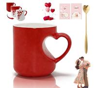 Gienslru Heat Changing Heart Mug, Heart-Shaped Color Changing Magic Ceramic Mug with Red Hearts Design, Color Changings Hearts Handle Ceramic Mugs for Valentine'S Day, Mother'S Day Gifts (Red)