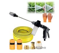 Gienslru High Pressure Washer Gun, Stainless Steel Hose Nozzle Wand with Connectors and Gloves, for Car Washing, Garden Watering, Patio and Window Cleaning (foam pot+5m hose)