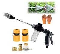 Gienslru High Pressure Washer Gun, Stainless Steel Hose Nozzle Wand with Connectors and Gloves, for Car Washing, Garden Watering, Patio and Window Cleaning (with foam pot)