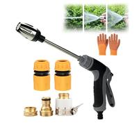 Gienslru High Pressure Washer Gun, Stainless Steel Hose Nozzle Wand with Connectors and Gloves, for Car Washing, Garden Watering, Patio and Window Cleaning (No hose)