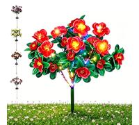 Gienslru Memorial Garden Bloom Lights - Ultra-Realistic Solar Flowers Stake, Weatherproof LED Decorative Lighting for Yard, Patio, Pathway, and Grave Solar Lights For Cemetery (Red, Colored)