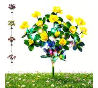 Gienslru Memorial Garden Bloom Lights - Ultra-Realistic Solar Flowers Stake, Weatherproof LED Decorative Lighting for Yard, Patio, Pathway, and Grave Solar Lights For Cemetery (Yellow, Warm)