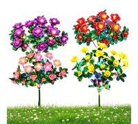 Gienslru Memorial Garden Bloom Lights - Ultra-Realistic Solar Flowers Stake, Weatherproof LED Decorative Lighting for Yard, Patio, Pathway, and Grave Solar Lights For Cemetery (Mix*4, Warm)