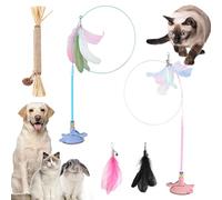Gienslru Meowmastery Toy, Meow Mastery Teaser Wand with 3 Types of Replacement Feathers, Strong Suction Cup Cat Teaser Wand, Interactive Cat Wand Toy for Play & Exercise (B*2)