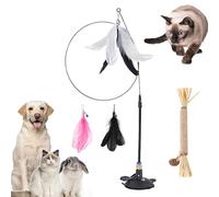 Gienslru Meowmastery Toy, Meow Mastery Teaser Wand with 3 Types of Replacement Feathers, Strong Suction Cup Cat Teaser Wand, Interactive Cat Wand Toy for Play & Exercise (Black)