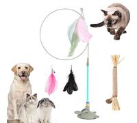 Gienslru Meowmastery Toy, Meow Mastery Teaser Wand with 3 Types of Replacement Feathers, Strong Suction Cup Cat Teaser Wand, Interactive Cat Wand Toy for Play & Exercise (Green)