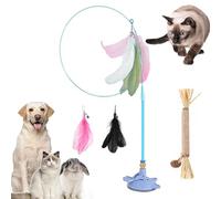 Gienslru Meowmastery Toy, Meow Mastery Teaser Wand with 3 Types of Replacement Feathers, Strong Suction Cup Cat Teaser Wand, Interactive Cat Wand Toy for Play & Exercise (Blue)
