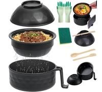 Gienslru Microwave Ramen Bowl with Lid, 2026 New Ramen Noodles Bowl Set with Chopsticks, Spoon and Fork, Large Portable Soup Container with Handles for Dorm Room College Apartment Essentials (Black)