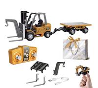 Gienslru Mini RC Construction Series, Pocket Dump Truck, App Control 1/64 Mini RCS Constructions Crane Forklift Trucks, RC Construction Vehicle Set, Vehicle Toy for Adult Kid (Forklift + Trailer)
