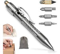 Gienslru MP1 Multi-Functional Titanium Pen - Ultimate EDC Pocket Tool, MP1 Titanium Multitool Pen, Bolt-Action EDC Pens with Replaceable Tool Heads, for Office, Write, Construction Work (Grey)