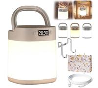 Gienslru Portable Handle Cordless Night Lamp with Clock, LED Touch Sensor Remote Night Light, USB Rechargeable Dimmable Bedside Mini Lamp, 3 Color Temperature, for Home Bedroom Bathroom (No Remote)