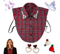 Gienslru Red Christmas Plaid Rhinestone Detachable Collar, Women Sparkling Plaid Collar, Christmas Sparkle Half Top Mock, Stylish Versatile Half-Length Shirt, for Women (A)