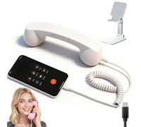 Gienslru Retro Phone Handset, Type-C Retro Telephone Style Landline Handle Receiver, Wired Plug In Handheld Cell Phone Receiver with Microphone, Bluetooth Telephone Handset for Mobile (Type-C,White)