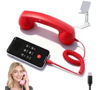 Gienslru Retro Phone Handset, Type-C Retro Telephone Style Landline Handle Receiver, Wired Plug In Handheld Cell Phone Receiver with Microphone, Bluetooth Telephone Handset for Mobile (Type-C,Red)