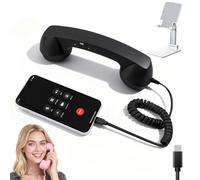 Gienslru Retro Phone Handset, Type-C Retro Telephone Style Landline Handle Receiver, Wired Plug In Handheld Cell Phone Receiver with Microphone, Bluetooth Telephone Handset for Mobile (Type-C,Black)