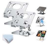 Gienslru Rotiva Rotating Stand for Laptop, Rotiva Rotating Stand with 360° Rotatings Base, Ergonimic Foldable Laptop Riser, Adjustable Height, Easy Storage, for Desk, Tablets, Laptops (Silver*2)