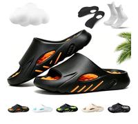 Gienslru Slides Non-Slip Thick Sole Cloud Slides for Men, Non-Slip Massage Slippers, Orthopedic Slippers for Women Men, Ultra-Soft, Arch Support, Slip-On Design, Built For All-Day Ease, negro, naranja