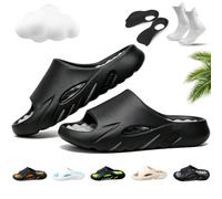 Gienslru Slides Non-Slip Thick Sole Cloud Slides for Men, Non-Slip Massage Slippers, Orthopedic Slippers for Women Men, Ultra-Soft, Arch Support, Slip-On Design, Built For All-Day Ease, negro/gris, 32