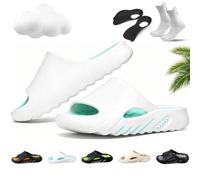 Gienslru Slides Non-Slip Thick Sole Cloud Slides for Men, Non-Slip Massage Slippers, Orthopedic Slippers for Women Men, Ultra-Soft, Arch Support, Slip-On Design, Built For All-Day Ease, blanco y azul