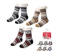 Gienslru Snowflake Ultra-Thick Slipper Home Socks, Snowflake Ultra-Thick Cashmere Slipper Home Socks (D*3, Adulto, Mujer, Talla única, Letras, Sistema tallas calzado EU, mediano)