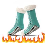 Gienslru Ultra-thick Cashmere Slipper Home Socks, Cashmere Socks for Women, Fleece Lined Socks with Grippers for Women and Men (F, Adulto, Talla única, Letras, Sistema tallas calzado EU, mediano)