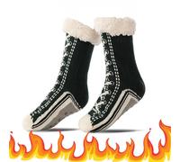 Gienslru Ultra-thick Cashmere Slipper Home Socks, Cashmere Socks for Women, Fleece Lined Socks with Grippers for Women and Men (C, Adulto, Talla única, Letras, Sistema tallas calzado EU, mediano)