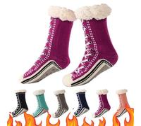 Gienslru Ultra-thick Cashmere Slipper Home Socks, Winter Socks Women Fluffy, Slipper Socks Womens 4-7 Non Slip (E, Adulto, 34, Números (rango), Sistema tallas calzado EU, 41, mediano)
