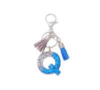 Gierzijia Llavero de resina con lentejuelas grises azules del alfabeto de la A a la Z para mujer, llavero con letra inicial, accesorios para bolsa, Letra Q, talla única