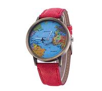 Gierzijia Reloj de pulsera con diseño de mapamundi para hombres y mujeres, reloj de pulsera de cuarzo, reloj de pulsera de cuarzo, regalo para familiares y amigos, rojo, Talla única, informal