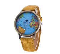 Gierzijia Reloj de Pulsera con diseño de mapamundi para Hombres y Mujeres, Reloj de Pulsera de Cuarzo, Reloj de Pulsera de Cuarzo, Regalo para Familiares y Amigos, Amarillo, Talla única, Informal