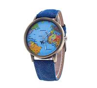 Gierzijia Reloj de pulsera con diseño de mapamundi para hombres y mujeres, reloj de pulsera de cuarzo, reloj de pulsera de cuarzo, regalo para familiares y amigos, turquesa, Talla única, informal