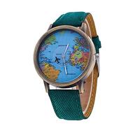 Gierzijia Reloj de pulsera con esfera de mapa del mundo, reloj de cuarzo con correa retro, regalo para tu familia y amigos, forro polar verde con licencia oficial de star wars silent one crew., Talla